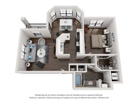 Floor plan for 1 bed, 1 bath, 900 sqft